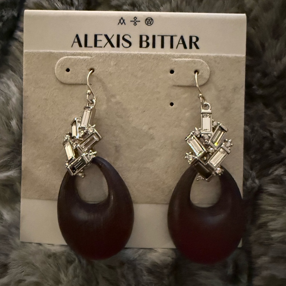 Alexis Bittar Burgundy/Maroon and Silver Earrings